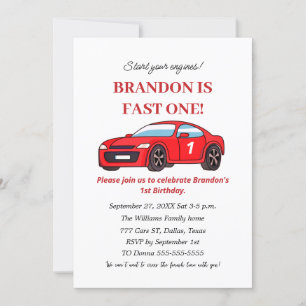 Invitación Race Car Primer niño de cumpleaños niños rojos