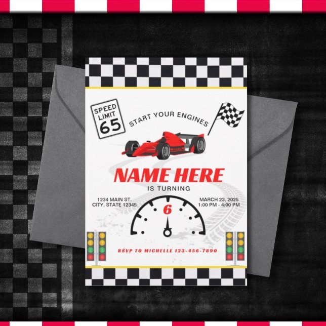 Invitación Race Car Speedway Checkered Cumpleaños (Subido por el creador)