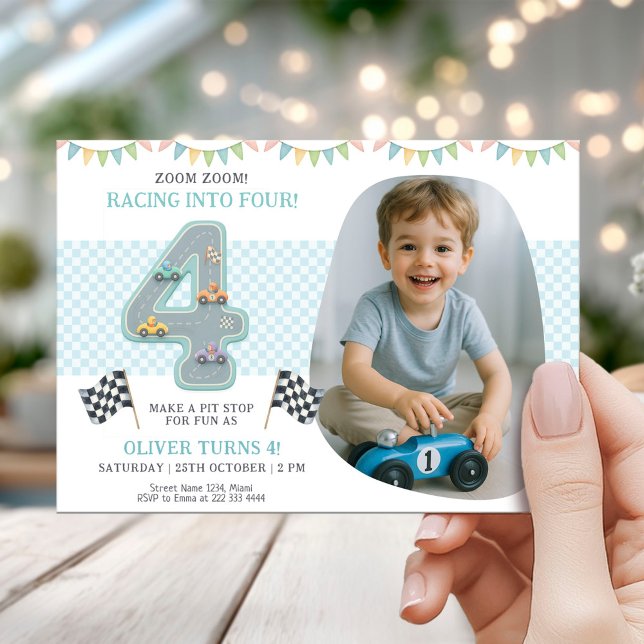 Invitación Race Car Theme 4th Birthday Party (Subido por el creador)