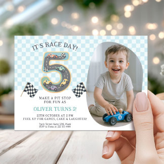 Invitación Race Car Theme 5th Birthday Party