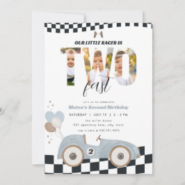 Invitación Race Car Two Fast Second Birthday Invite w/ Photo