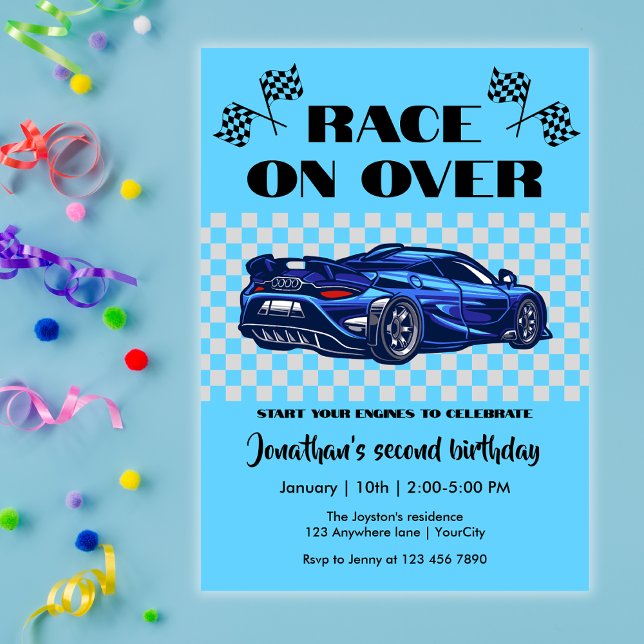 Invitación Race en contra del moderno auto deportivo azul cua (Subido por el creador)