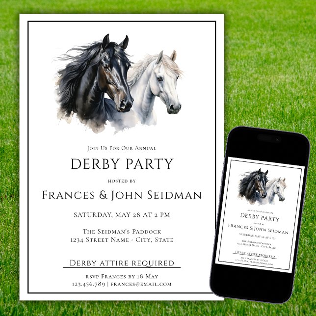 Invitación Race Horse Derby Fiesta Sencillo Elegante Blanco N (Subido por el creador)