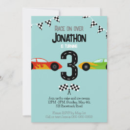 Invitación Race On Over 3 Birday Racecar Fiesta