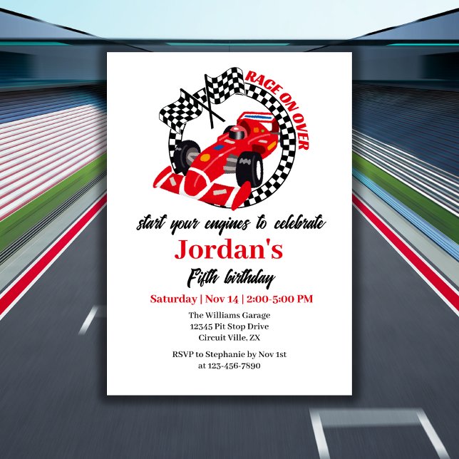 Invitación Race On Over Red Race Car Cualquier Cumpleaños De  (Subido por el creador)