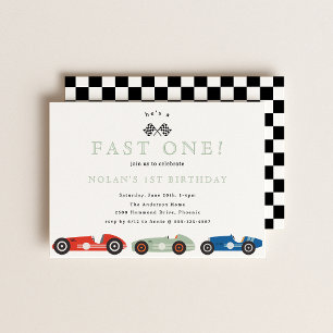 Invitación Race Retro Car Fast One Thday Cumpleaños