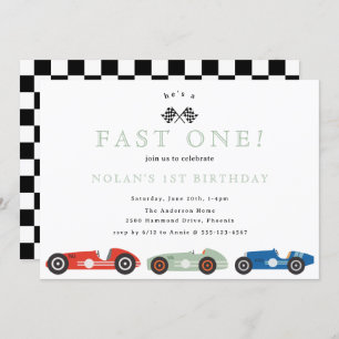 Invitación Race Retro Car Fast One Thday Cumpleaños