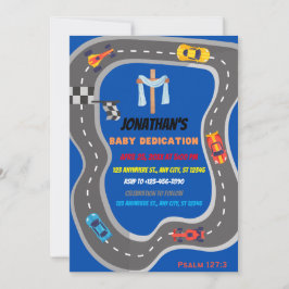 Invitación Racing Cars Racetrack Baby Boy Dedication Photo
