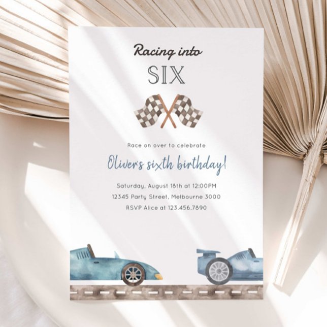 Invitación Racing Into Six Blue Car 5th Birthday Invitation (Subido por el creador)