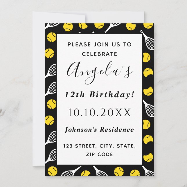 Invitación Racquet Racquet Ball Pattern Niños Fiesta de cumpl (Anverso)