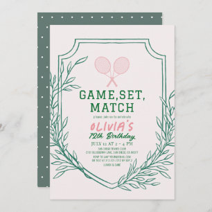 Invitación Racquet Retro Rosa y Verde Chica Cumpleaños
