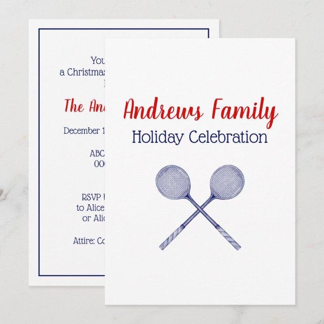 Invitación Racquetas de squash cruzadas azules (Anverso / Reverso)