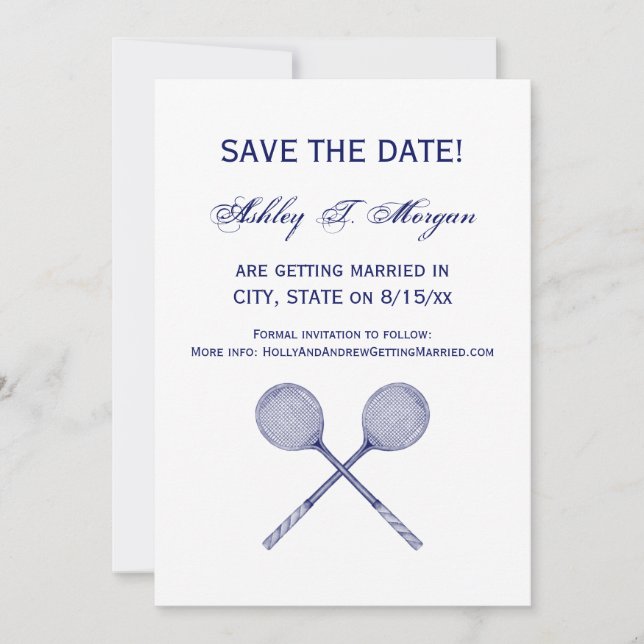 Invitación Racquetas de squash cruzadas azules (Anverso)