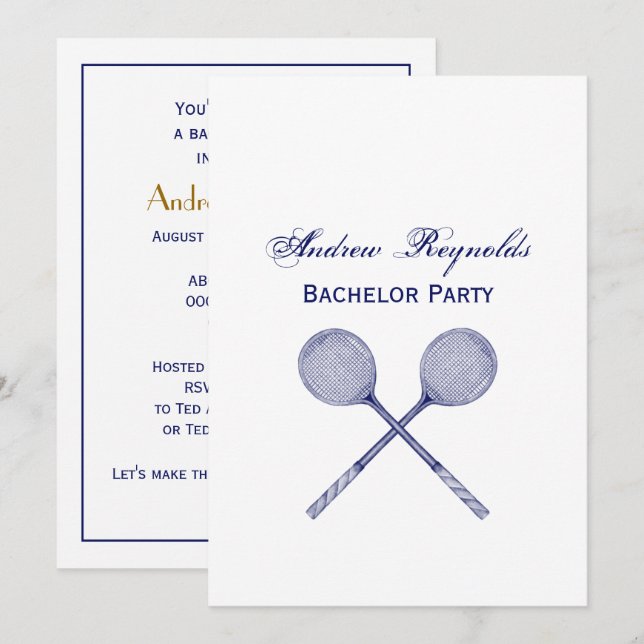 Invitación Racquets cruzados azul (Anverso / Reverso)