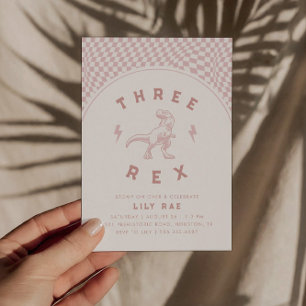 Invitación Rad Dinosaur Tres Rex Chicas Rosa Cumpleaños