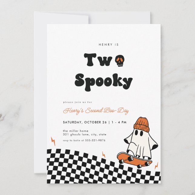Invitación Rad Ghost Two Spooky Dude Second Birthday Invite (Anverso)