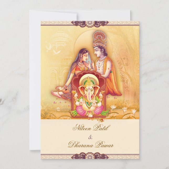 Invitación Radha Krishna Hindu Wedding Invitation (Anverso)