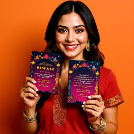 Invitación Radiación de Diwali marrón y rosa