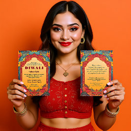 Invitación Radiación marrón y diwali verde