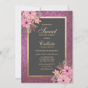Invitación Radiancia floral de lujo: dulce moderno dieciséis
