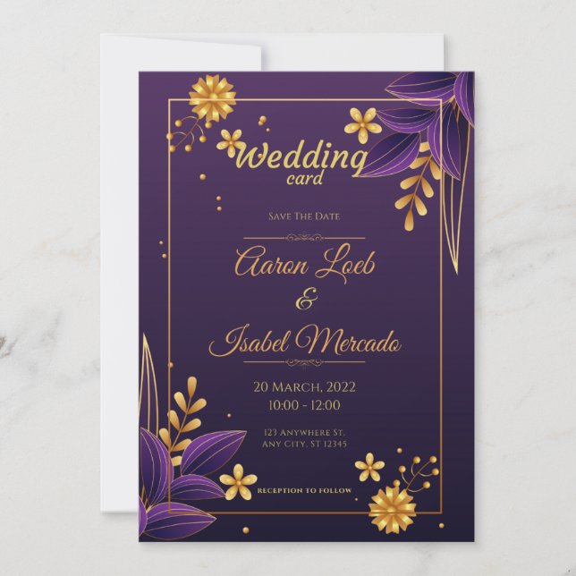 Invitación "Radiancia Regal, amor en Lavanda". (Anverso)