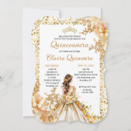 Invitación Radiant Bloom Floral Princess Gold Quinceanera Inv