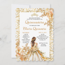 Invitación Radiant Bloom Floral Princess Gold Quinceanera Inv