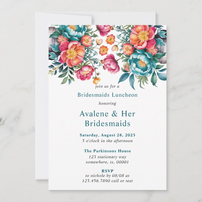 Invitación Radiant Peony Bouquet Bridesmaids Luncheon (Anverso)