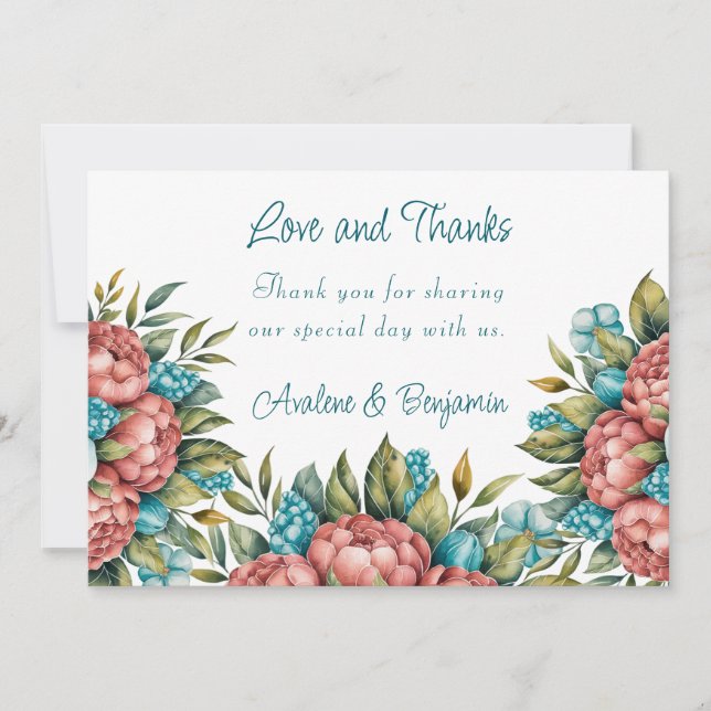 Invitación Radiant Peony Bouquet Love and Gracias Card (Anverso)