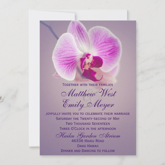 Invitación radiante púrpura de la boda de la (Anverso)