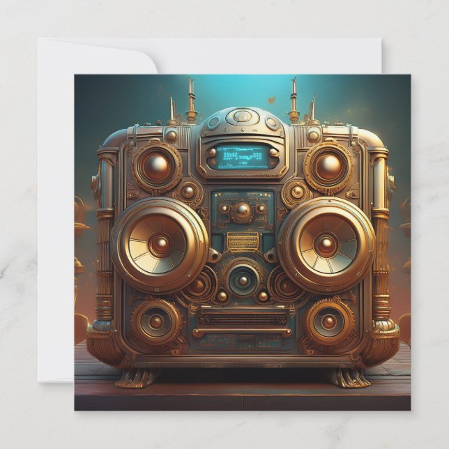 Invitación Radio Caja de Sonido Steampunk (Anverso)