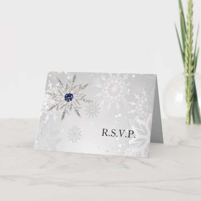 Invitación ráfagas de nieve de la marina de plata rsvp boda d (Anverso)