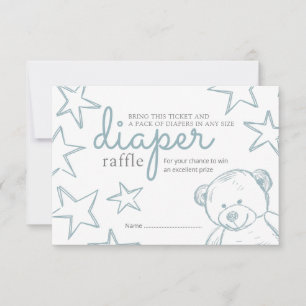 Invitación Raffle Baby Shower Diaper de oso de color azul mín