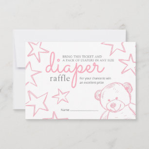 Invitación Raffle Baby Shower Diaper de oso rosa mínimo