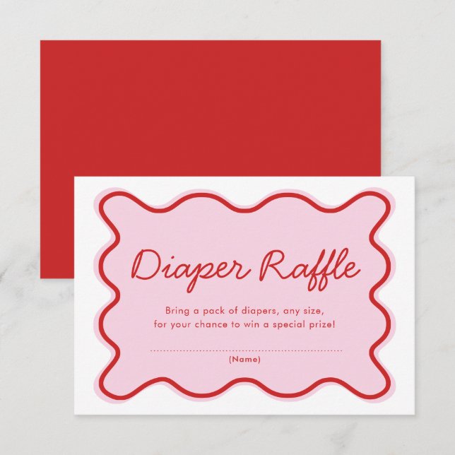 Invitación Raffle de pañales Baby Shower rosado y rojo con cu (Anverso / Reverso)