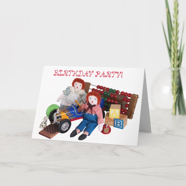 Invitación Raggedy Ann Andy juguete niño chica bebé de cumple (Anverso)