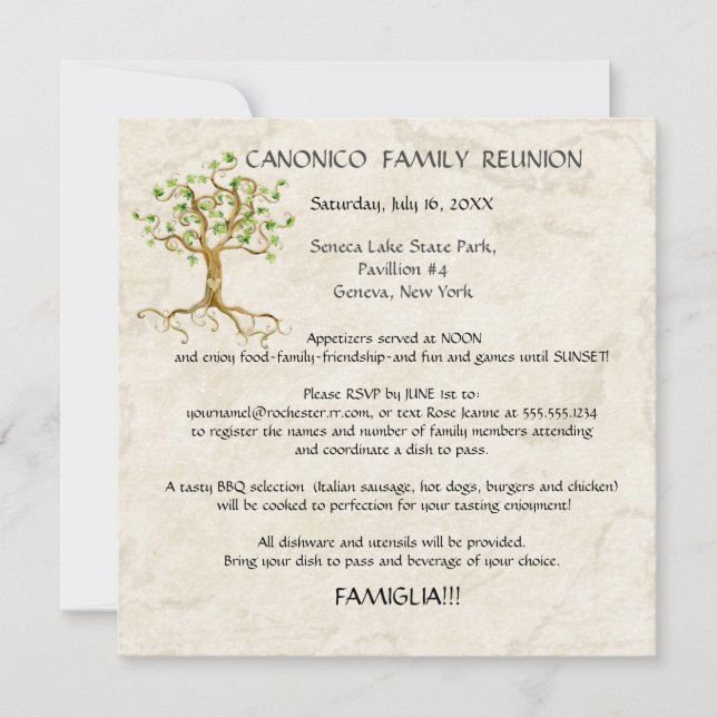 Invitación Raíces De Árbol De Swirl Personalizado De Reunión  (Anverso)