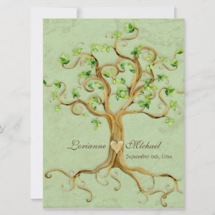Invitación Raíces De Árbol Swirl Boda De Pergamino Verde Anti