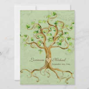 Invitación Raíces De Árbol Swirl Boda De Pergamino Verde Anti