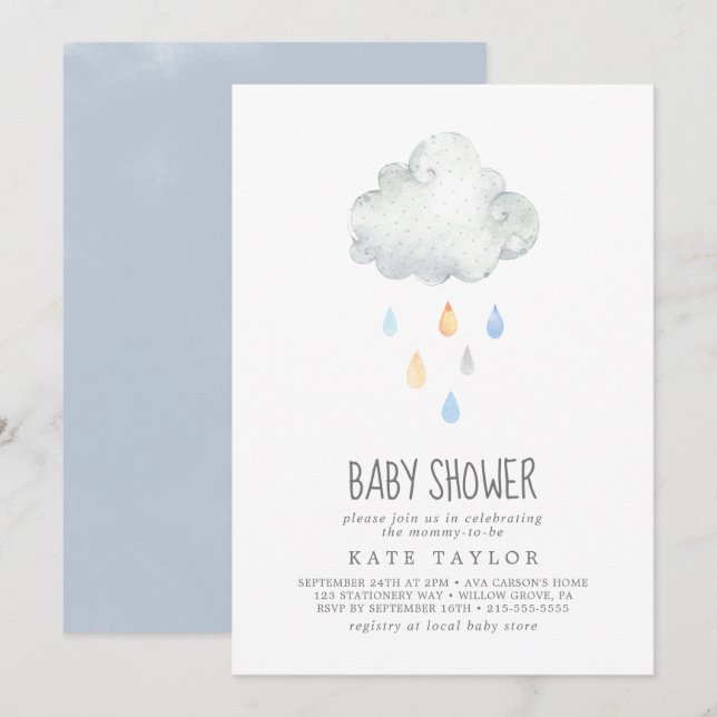 Invitación Rain Cloud Boy Baby Shower (Anverso / Reverso)