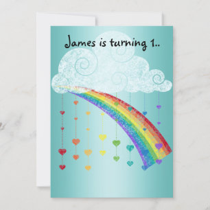 INVITACIÓN RAINBOTS Y NUBES DE CORAZÓN NIÑOS AZULES FIESTA