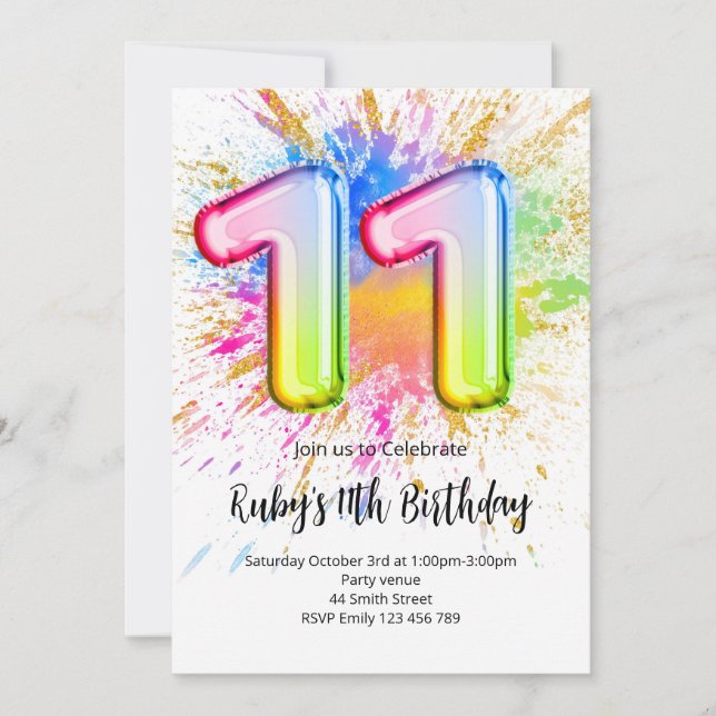 Invitación Rainbow 11th Birthday Invitation (Anverso)
