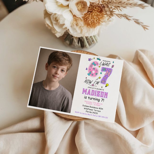 Invitación rainbow 7th Birthday | “I Was 6, Now 7” Party (rainbow 7th Birthday | “I Was 6, Now 7” Party Invitation
)