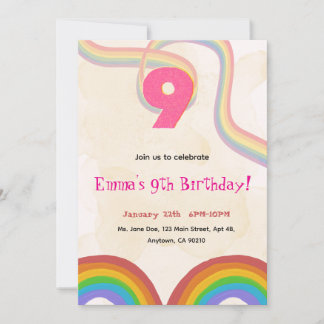 Invitación  Rainbow 9th Birthday Party Invitation