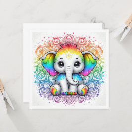 Invitación Rainbow baby elephant blank card