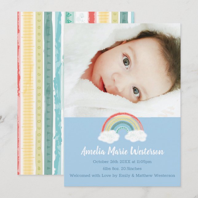 Invitación Rainbow Baby Shower Blue Boy (Anverso / Reverso)