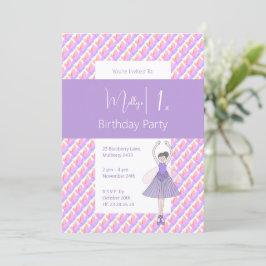 Invitación Rainbow Ballerina Fairy Purple Chicas 1er cumpleañ