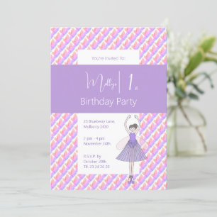 Invitación Rainbow Ballerina Fairy Purple Chicas 1er cumpleañ