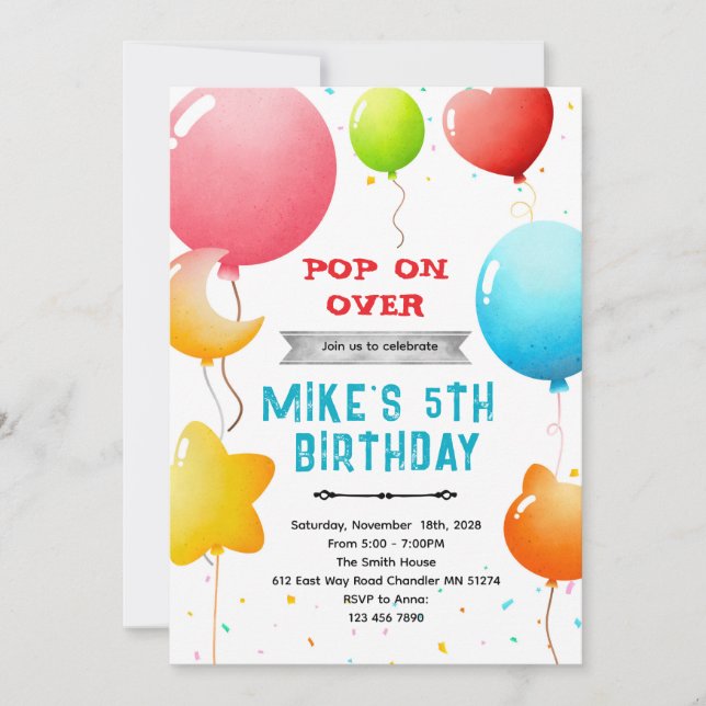 Invitación Rainbow Balloons Birthday Invitation (Anverso)