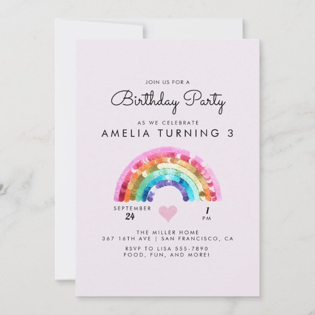 Invitación  Rainbow Birthday Party (Anverso)